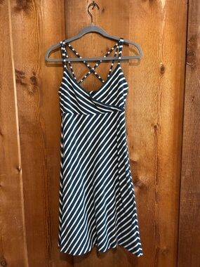 Fair Indigo Blue White Striped Organic Pima Cotton Cami Dress XS